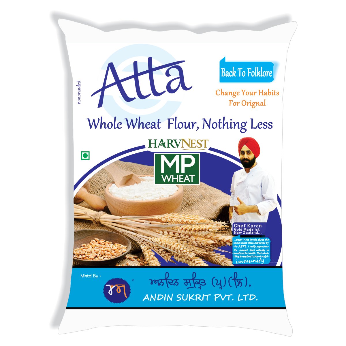 HarvNest Selected MP Wheat High Fiber Atta (10Kg)